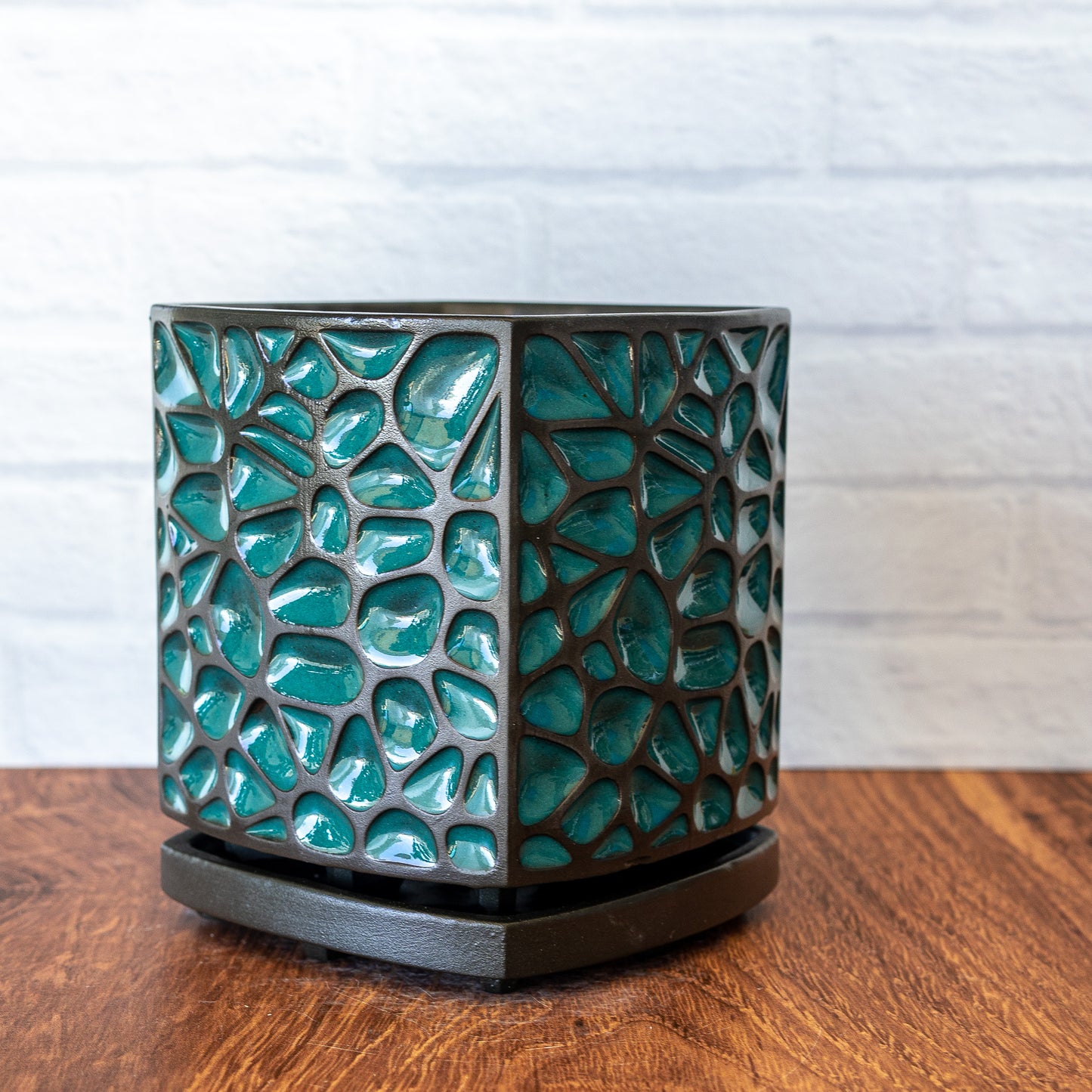Black and Green Voronoi Small Planter
