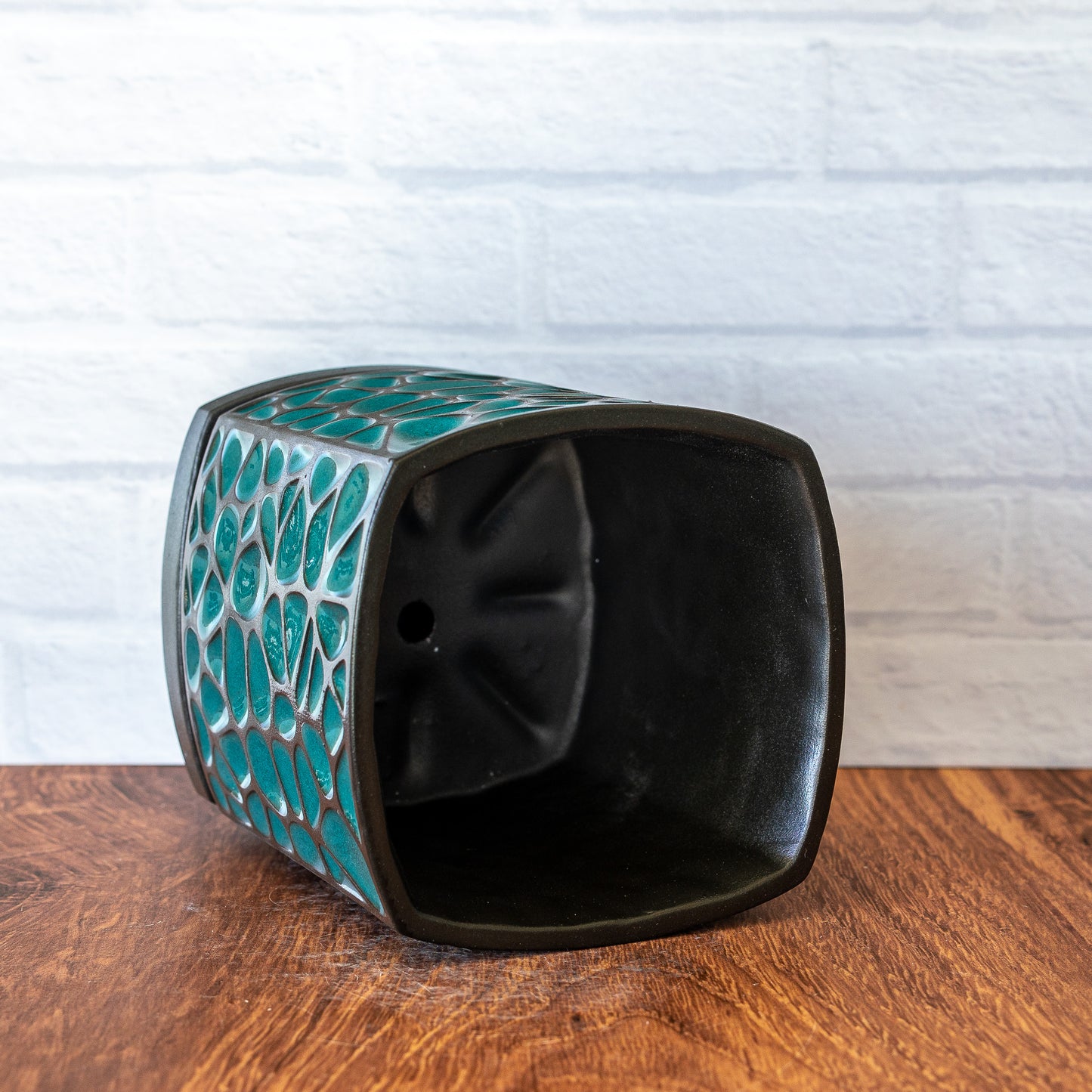 Black and Green Voronoi Small Planter