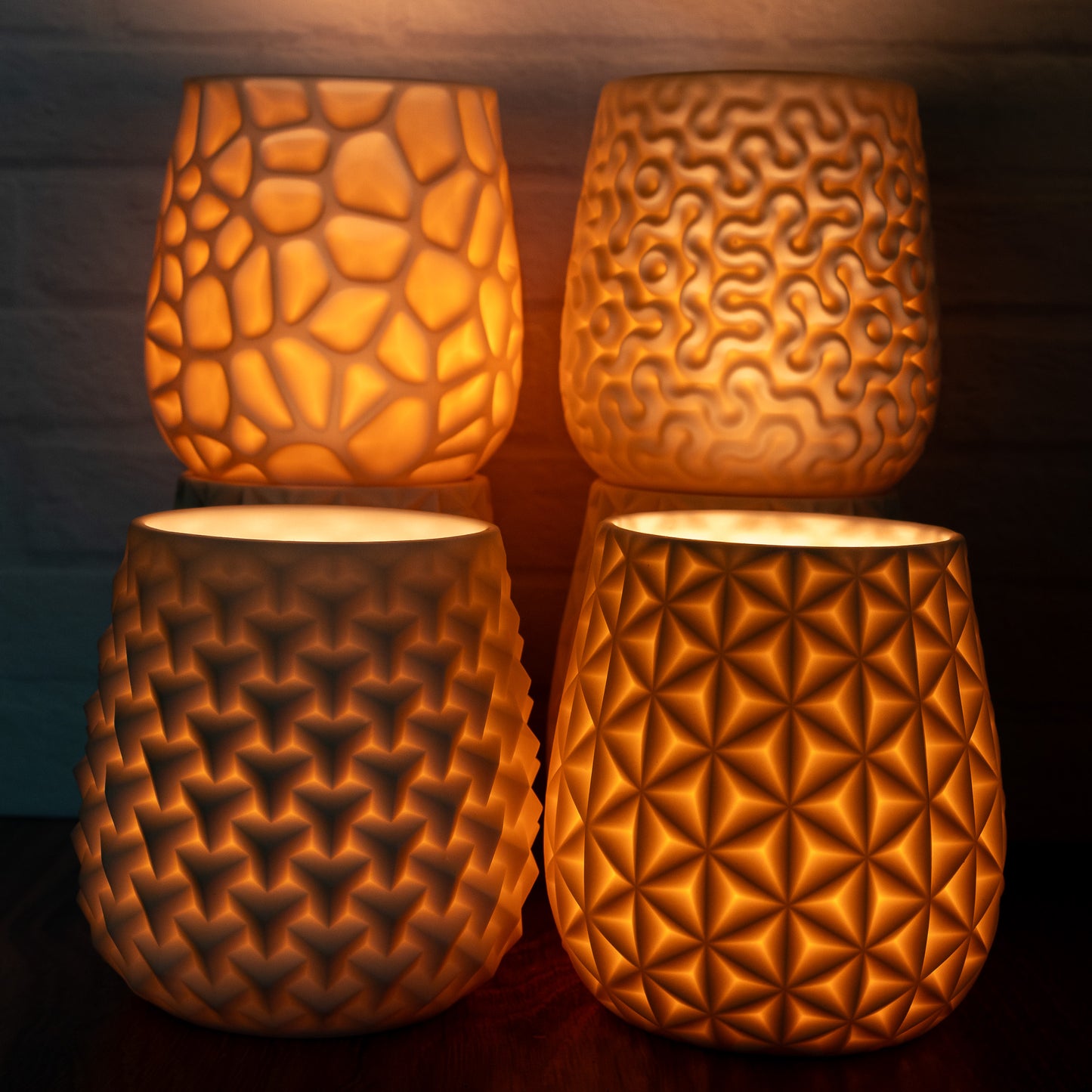 Set of 4 Textured Translucent Candle Holders