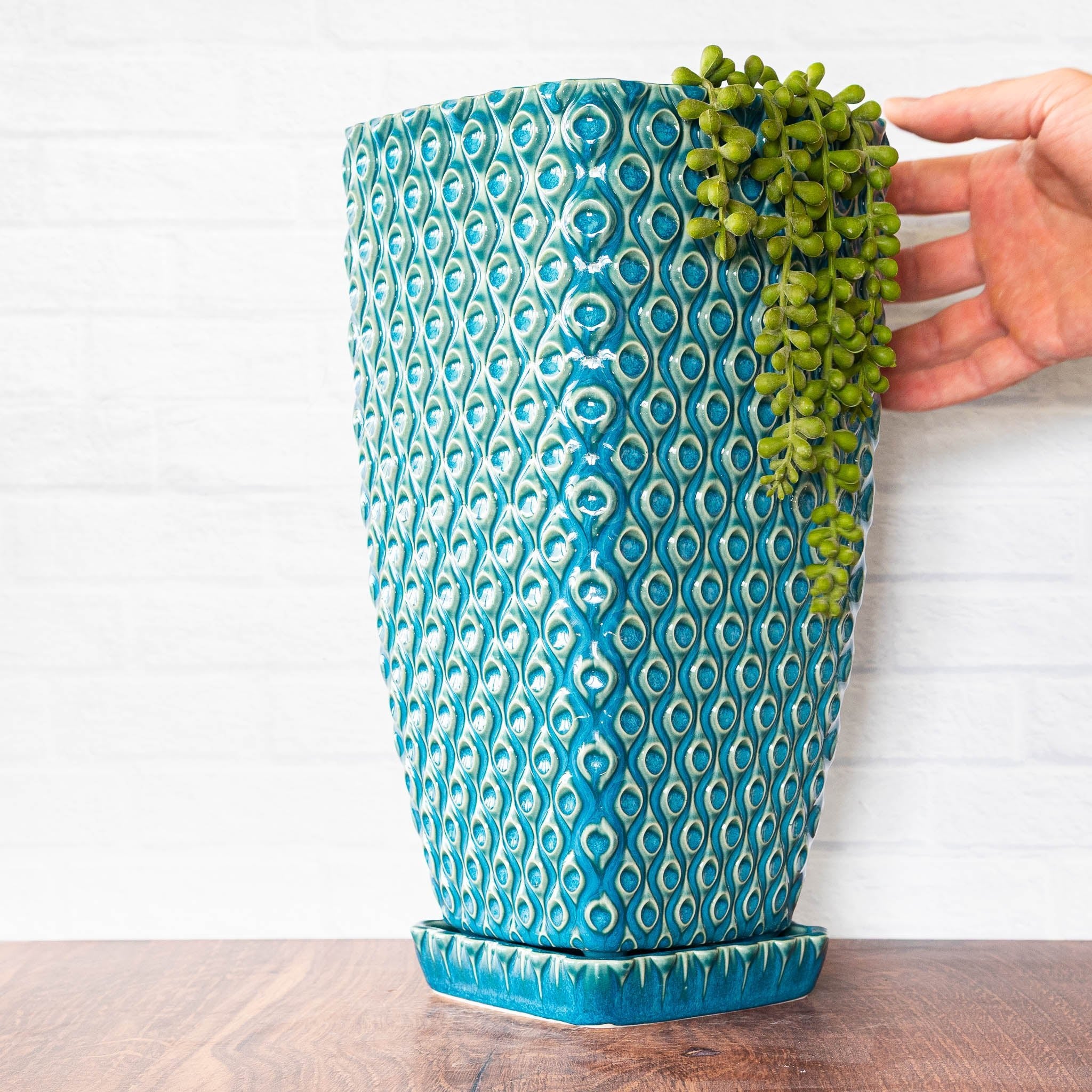 Tall Peacock Planter - Hammerly Ceramics